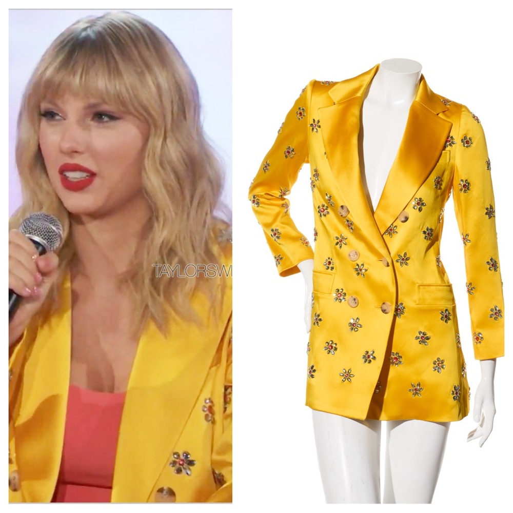 Carolina Herrera Yellow Satin Jewel Coat | SS2019 Runway | US 4